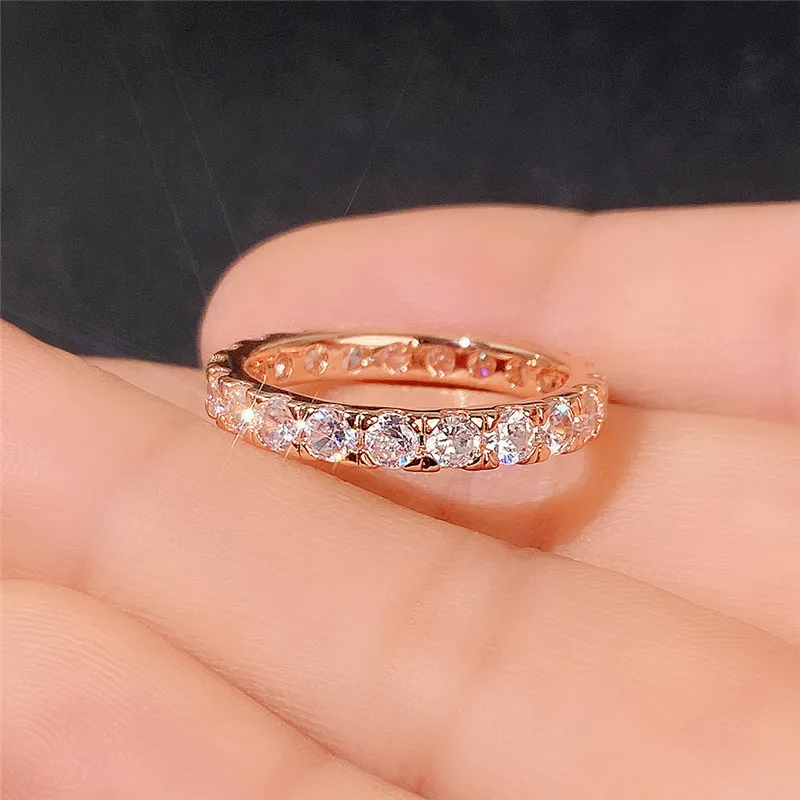 Huitan Fashion Rose Gold Color Women\'s Finger Ring with Shiny Cubic Zirconia Delicate Female Accessories Versatile Jewelry Gifts