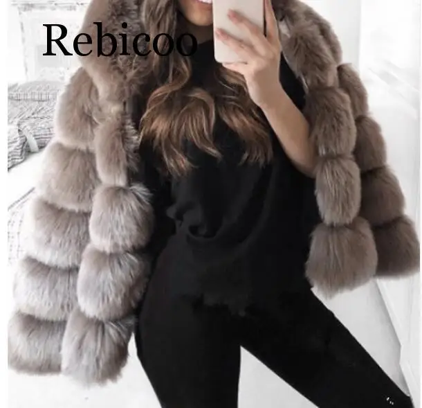 Faux Rabbit Fur Coat Jacket Women Winter with Hood  Elegant Manteau Femme Hiver Evening Party Fur Jacket Top Coats