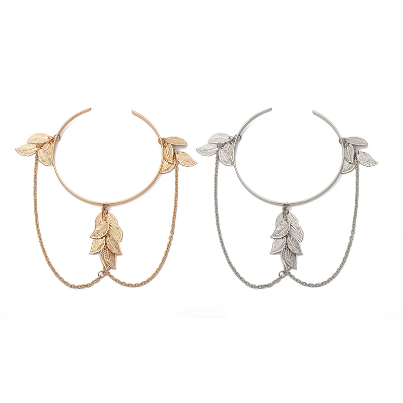2021 Boho Gold Silver Color Leaves Upper Arm Bracelet for Women Fashion Retro Bracelet Bangle Jewelry Female Charms Bracelets image 5