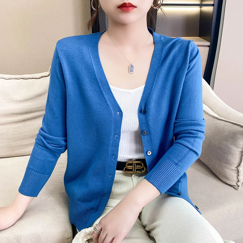 

New V-Neck Long Sleeve Sweater Button Cardigan for Women Knitted Top Fashion Cardigan for Women Autumn Winter Short Crop Top