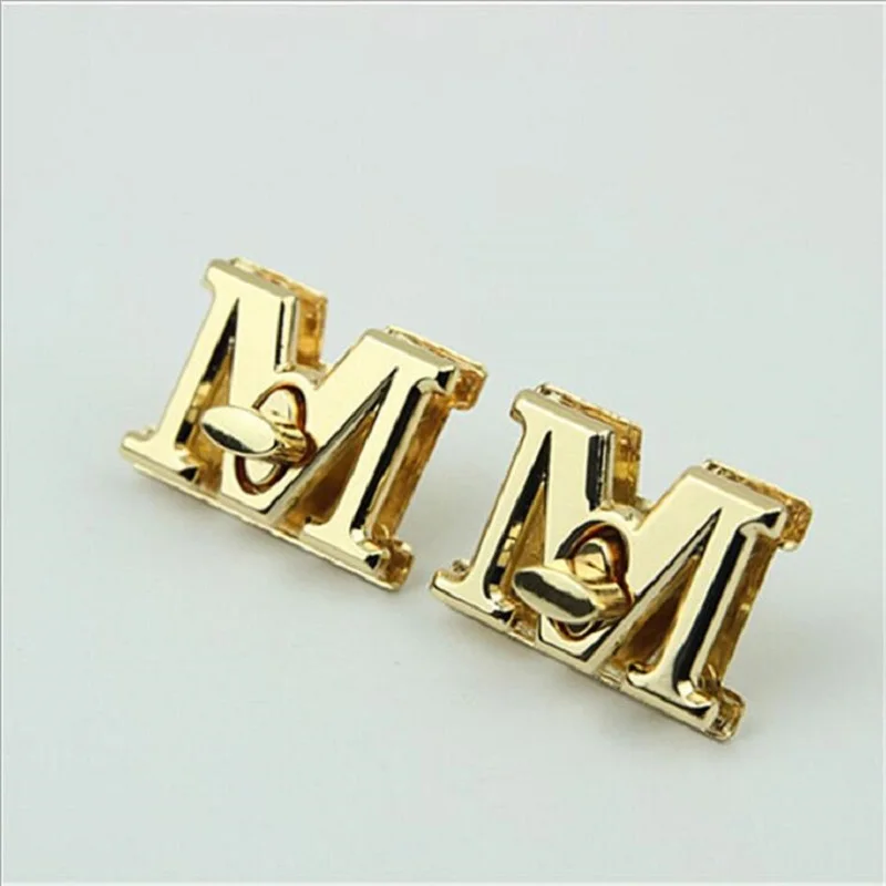 10pcs/lot luggage hardware accessories golden M letter decorative bag twist lock