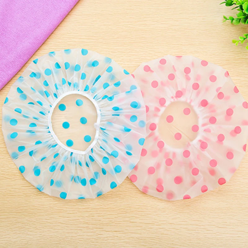 Shower Cap Thicken Elastic Bath Hat Bathing Cap For Women Hair Salon Dot Waterproof Bathroom Products Bathroom Accessories