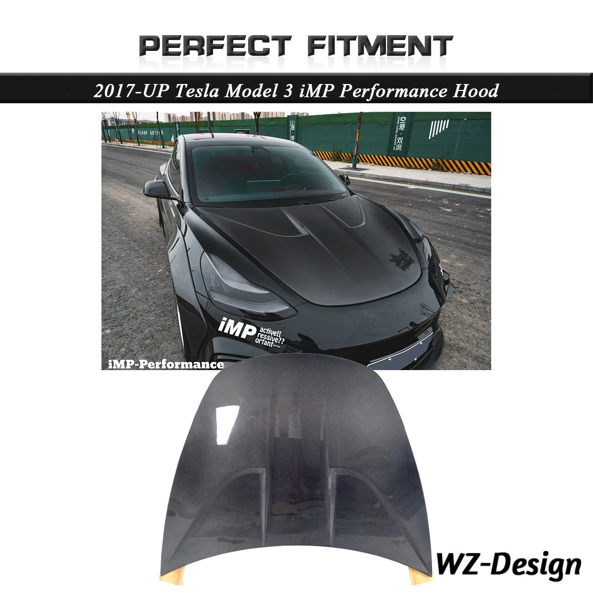 

Car Accessories Carbon Fiber IMP Style Hood Bonnet Fit For 2017-UP Tesla Model 3 iMP Performance Hood Cover Car-styling