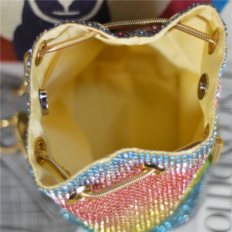 Borsa a secchiello in cristallo per donna borsa da donna con perline di strass multicolore 2020 borsa a tracolla Bling di lusso borse da festa X90H