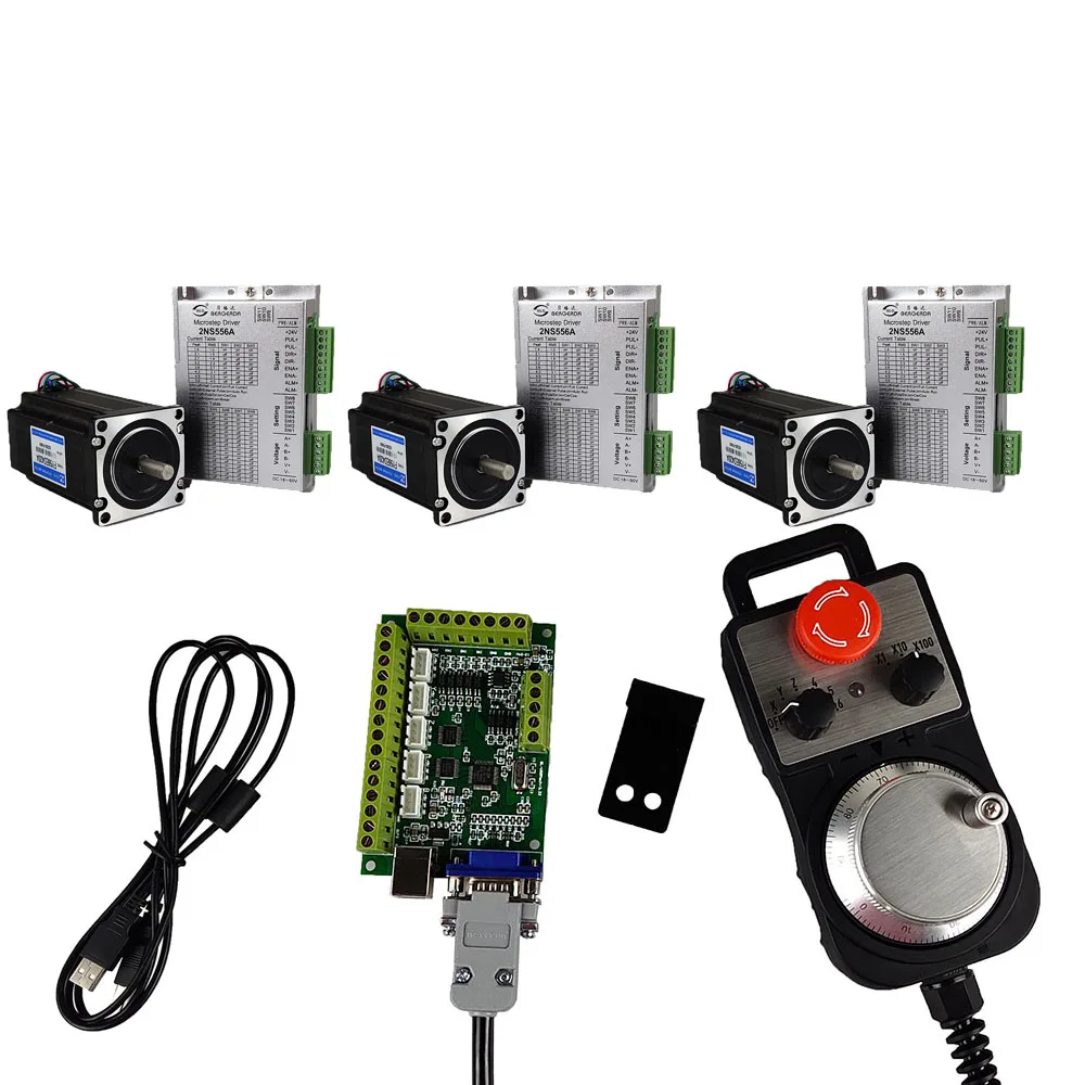 3-axis cnc kit usb mach3 cnc motion control system 556 stepper motor driver nema 23/57 stepper motor 3nm emergency stop handwhee