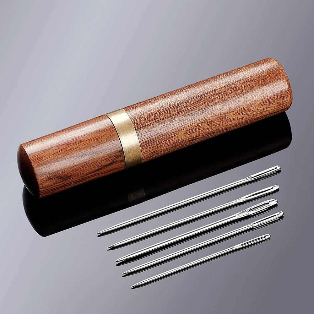 25PCS Large Eye Stitching Needles 5 Sizes Stainless Steel Hand Sewing Needles Sharp Embroidery Needle with Wooden Needle Case
