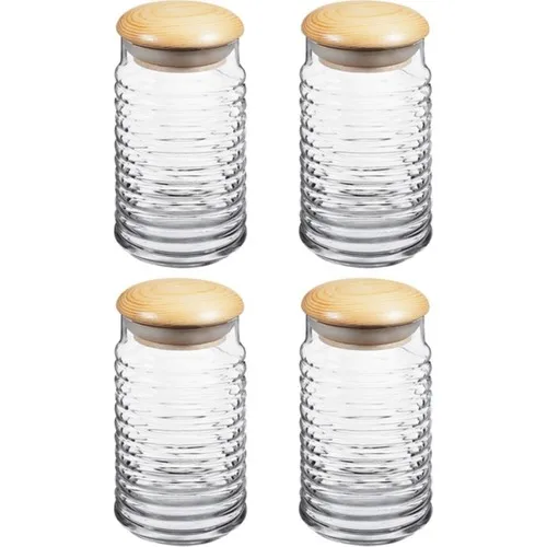 Pasabahce 43173 Babylon With Wooden Lid Glass Jar 1125 cc 4'lü