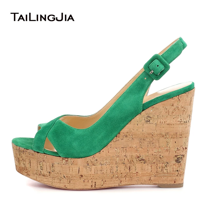 

Wedge Shoes For Women Green Platform Woman Sandals 2022 Ladies High Heels Pink White Peep Toe Slingback Wedding Wedges Big Size