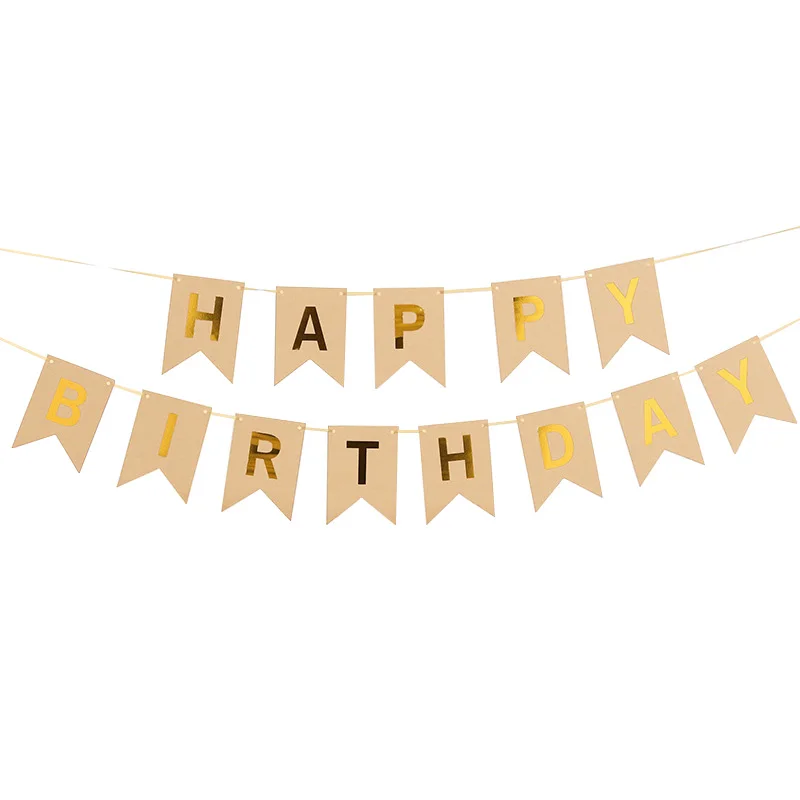 Happy Birthday Banner Cowhide Paper Bronzing Alphabet Flag Garland Birthday Decoration pennants Baby Shower Decoration