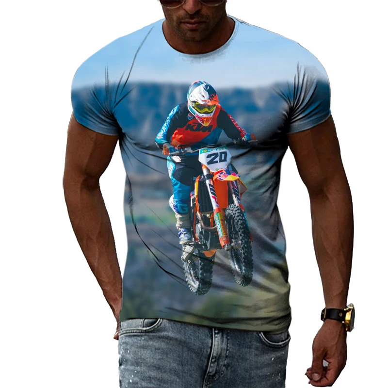 New 3D Fashion Cool Motocross graphic t shirts For Men Summer Trend Hip Hop harajuku Print T-shirt Locomotive Pattern t-shirts