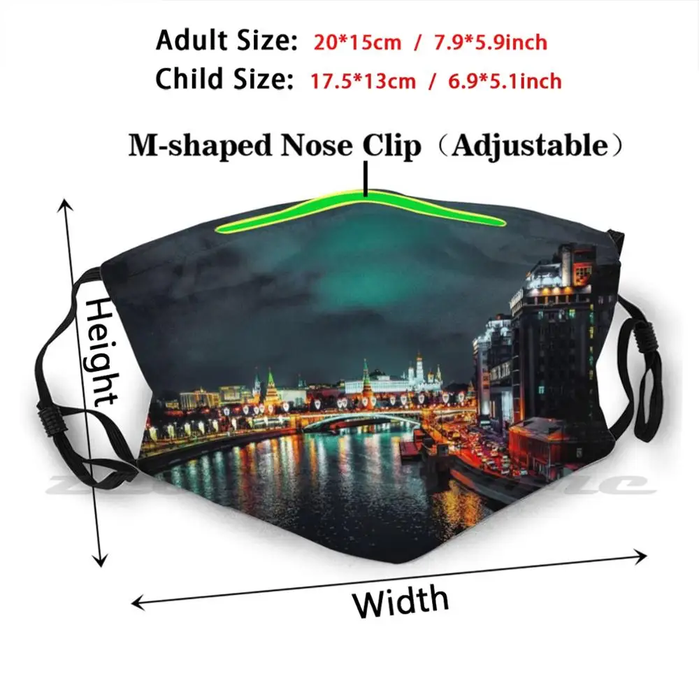 Moscow River View Mask Cloth Reusable Print Filter Washable Moscow Russia Night View Stand Out Stunning View Dark Blue