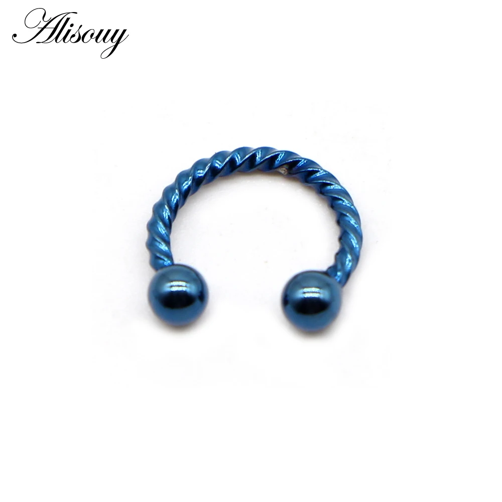 Alisouy 1pc 16G 6/8/10mm Twist Ball Horseshoe Fake Nose Ring C Clip BCR Septum Lip Piercing Falso Nose Rings Hoop For Women Men