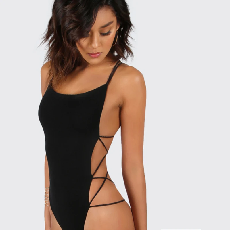 Summer 2023 Women Black Sleeveless Beach Jumpsuits Women Slim Camis Bodysuit Strappy Backless Sexy Bodysuit Womens Rompers