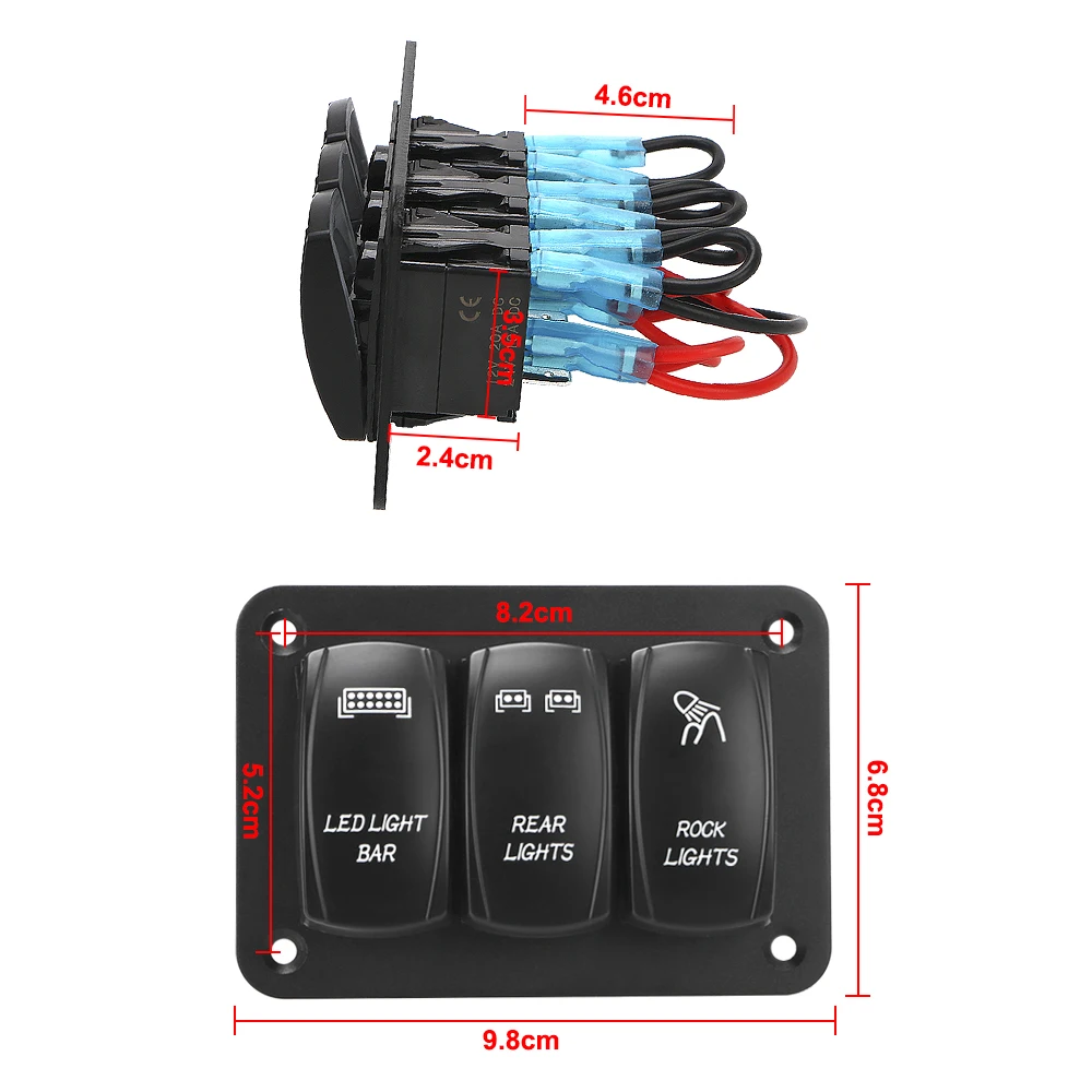 12V 24V Toggle Switch Control Panel 3 Gang Rocker Switch Panel For Auto Car Marine ATV UTV LED Light IP65 Waterproof