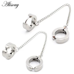 Alisouy 2pcs Gothic Stainless Steel Chain Clip-on Fake Earrings Non-piercing Ear Cuff Ear Clip Hoop Earrings Piercing Jewelry