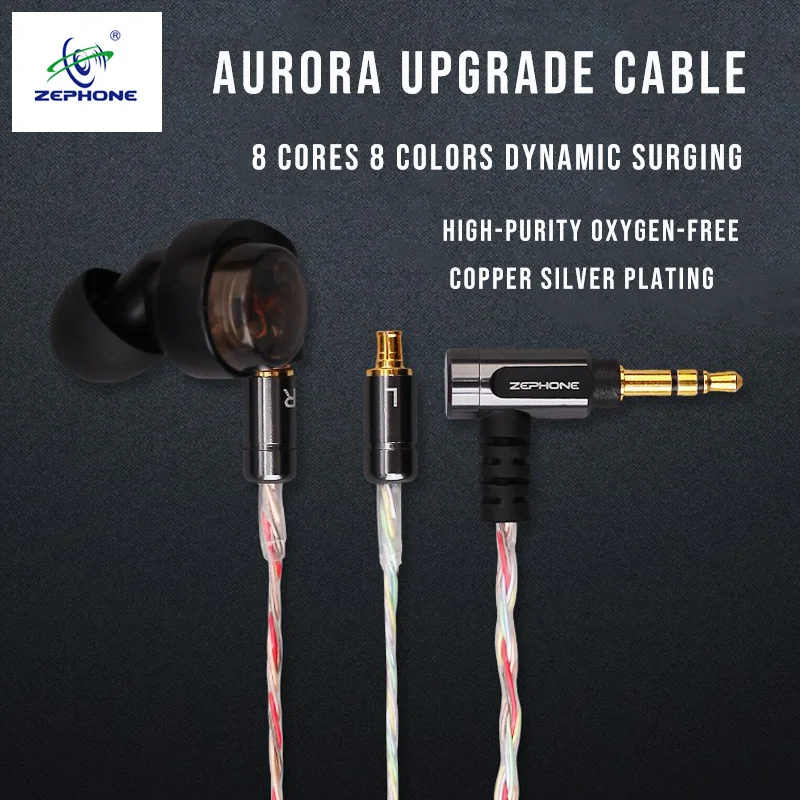 Zephone Aurora CKR100 Headphone upgrade cable 8 cores 8 colors IE80STF10CKR100E70LS400N3AP Gold Plated Plugs optional pins