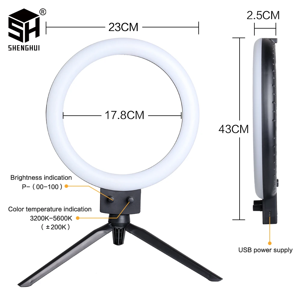 SH 9inch/23cm Selfie RingLights With Tripod Stand Usb Charge Led Lamp Dimmable Photography Light For Photo Photography Studio