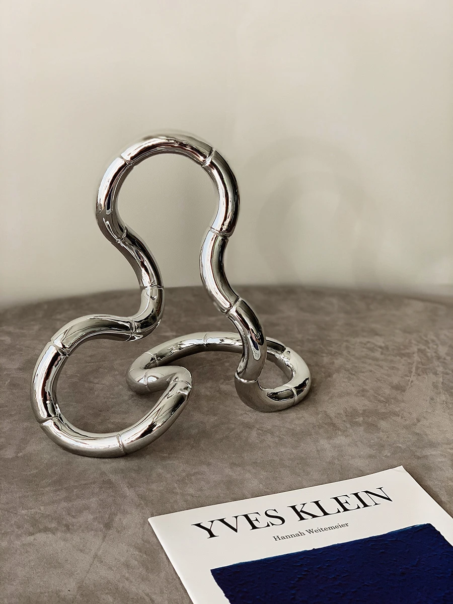 JOYLOVE Modern Silver Abstract Curve Line Sculpture Modeling Design minimalista Home Living Room Office Hotel Desktop Art Layout