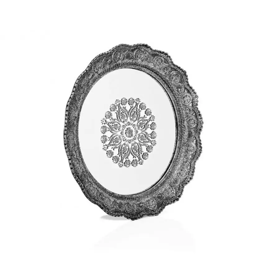 

DOLBOVI Porio Silver Lace Embroidered Round Mirrored tray 40x40 tray поднос plateau de service