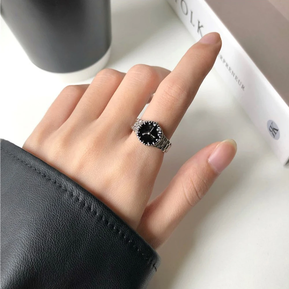 Women Personality Cool Wind Senior Niche Index Finger Ring Fashion Creative Chic Watch Shape Design Ring Female Jewelry Gift