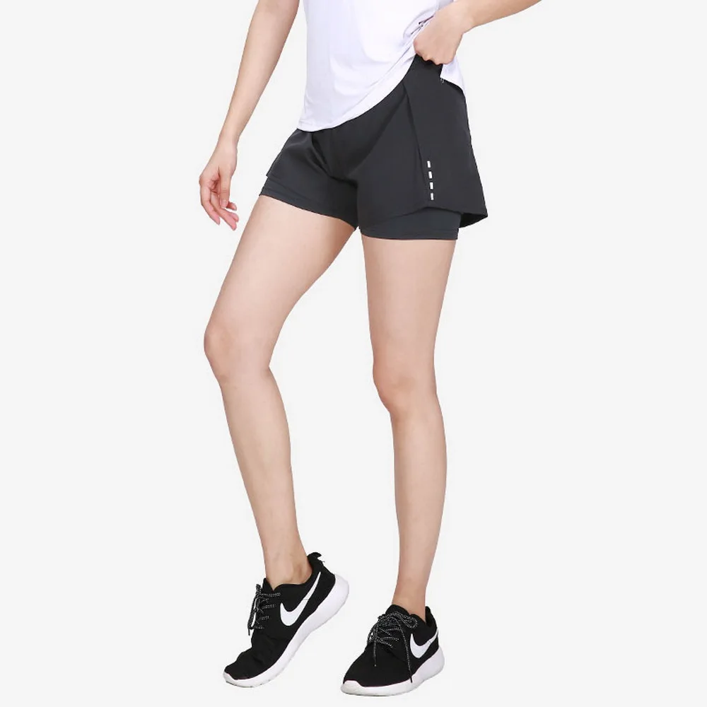 Pantalones cortos deportivos 2 en 1 para mujer, ropa deportiva reflectante para correr, Maratón, gimnasio, Fitness, entrenamiento, Yoga, medias femeninas de secado rápido