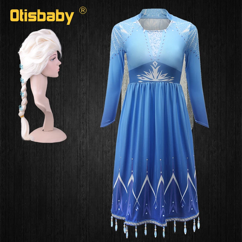 

New Snow Queen Anna Elsa 2 Christmas Dress Kids Halloween Carnival Elza Costume Girls Crystal Light Blue Long Sleeve Elsa Dress