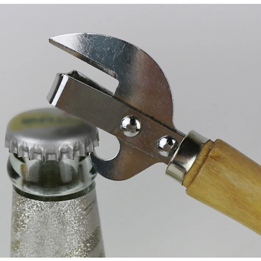 Wooden Handle Bottle Opener Manual Can Opener Lid Remover Safety Dual-purpose Beer Cans Opener Knife Kitchen Party Accessories