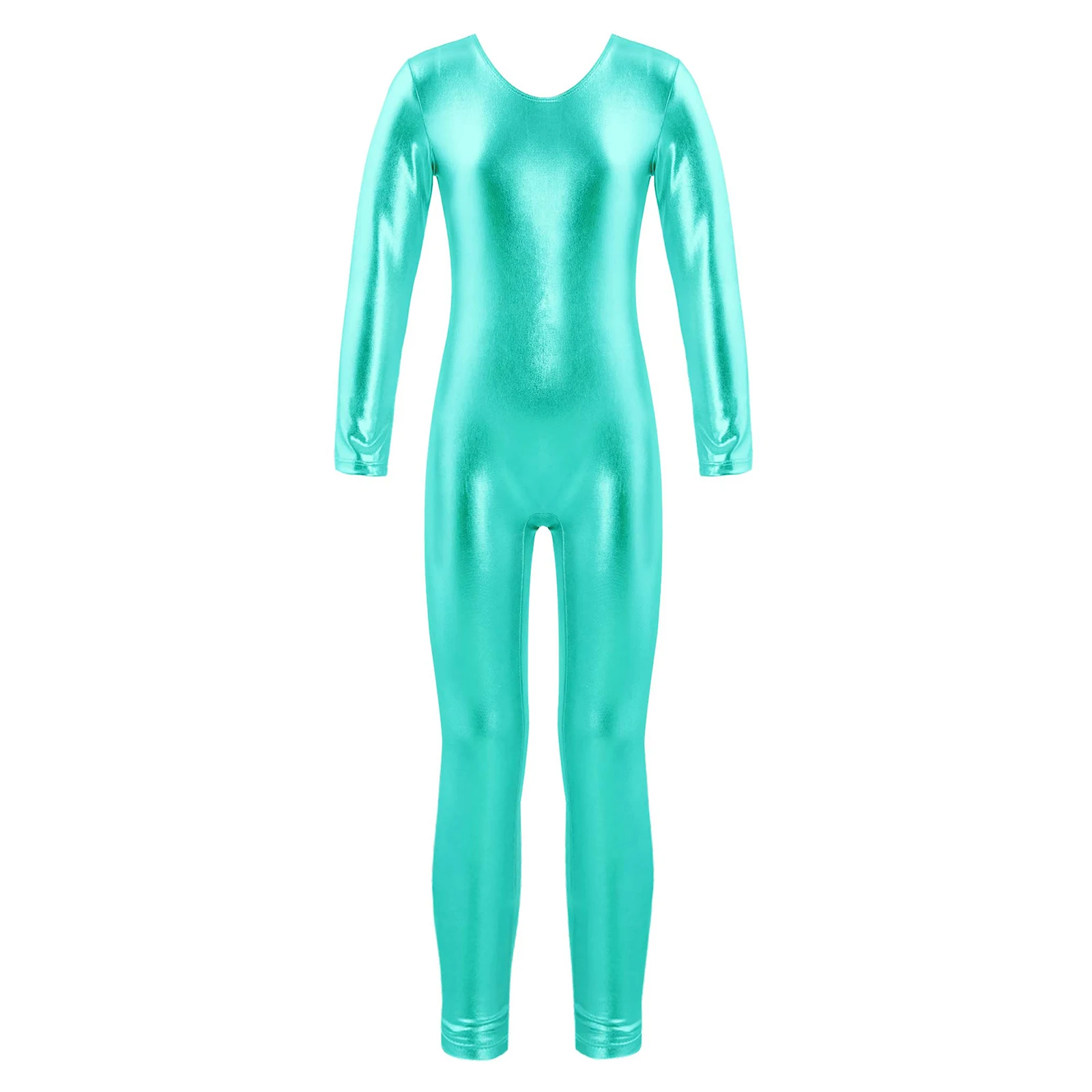 Ballett Gymnastik Trikot Unitard Kinder Mädchen Shiny Metallic Langarm Volle Länge Body Dancewear Leistung Kleidung