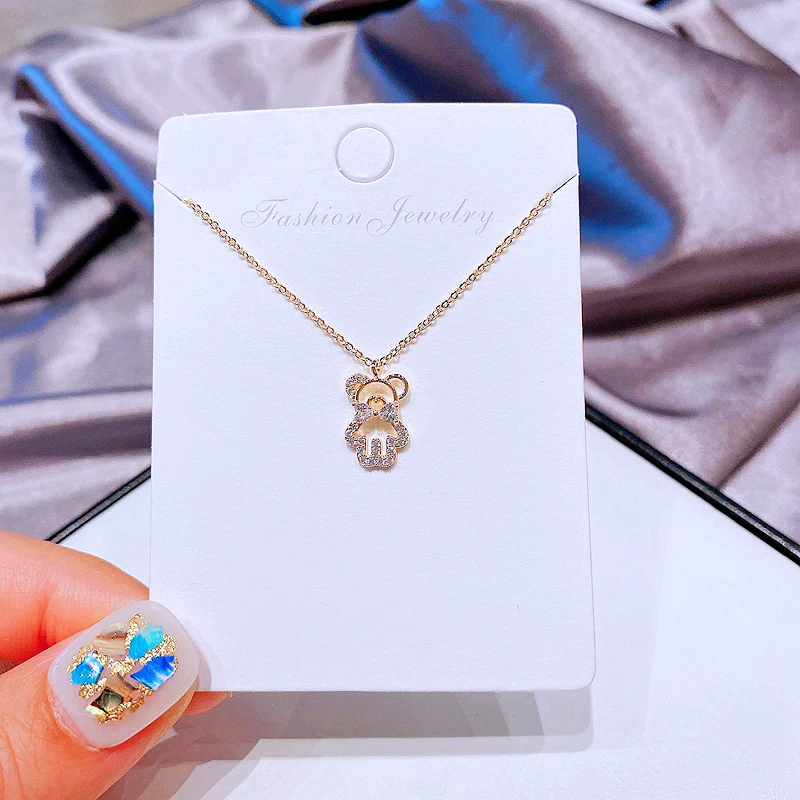 MIGGA Fashion Cute Crystal Bear Pendant Necklace Gold Color Cubic Zircon Clavicle Chain Women Jewelry