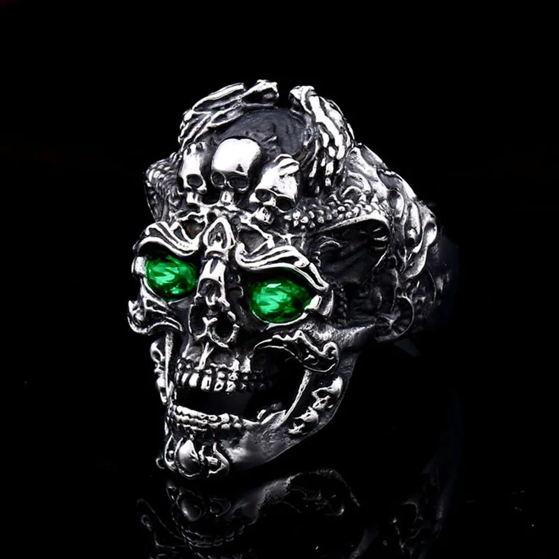 Retro Skull Ring Personalized Men's Gem Eye Skull Ring Halloween Party Finger Accessories Punk Gothic Exaggerated Ring