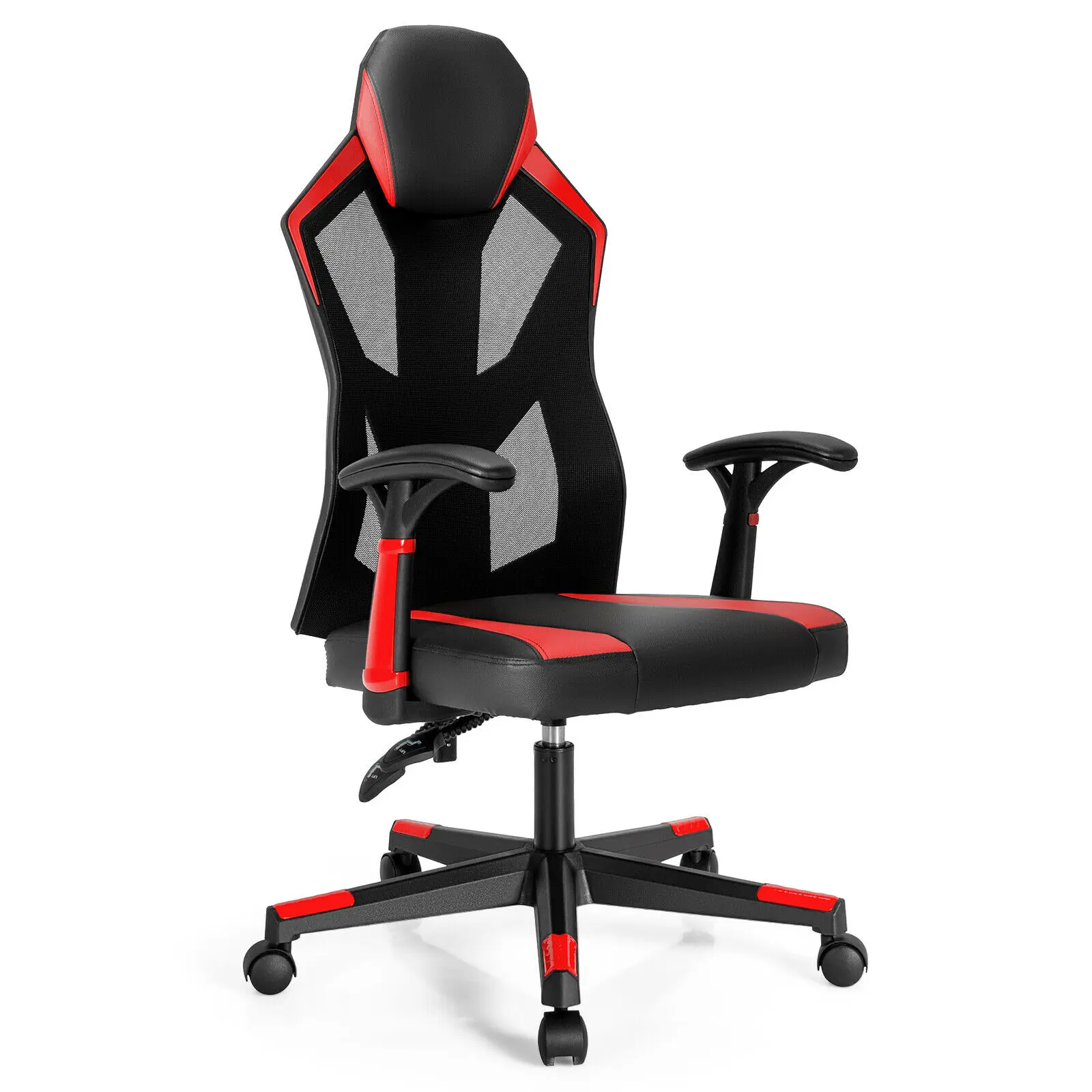 Costway Gaming Chair Swivel Computer Office Chair w/ Adjustable Mesh Back Red