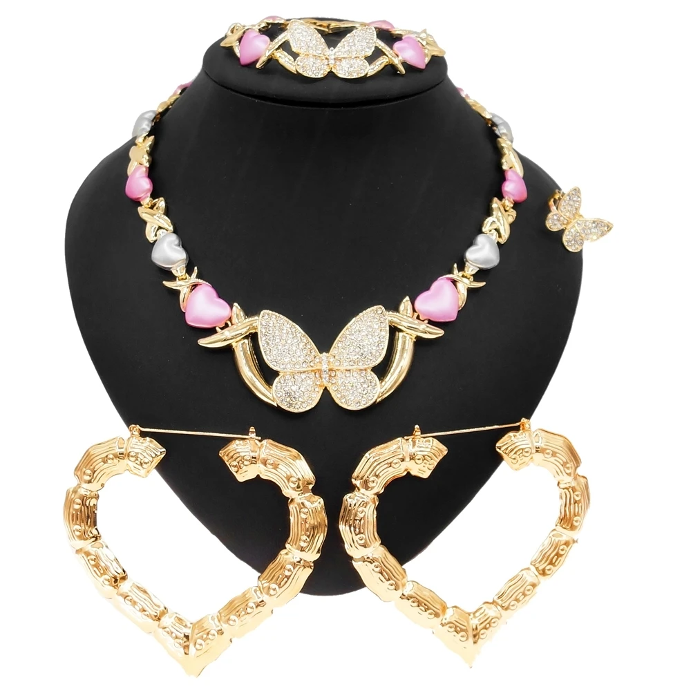 Luxury Dubai Jewellery Big Heart Earrings Rings Bracelets Necklaces Jewelry Accessories 18k Gold Plated Womens Party Set Gifts