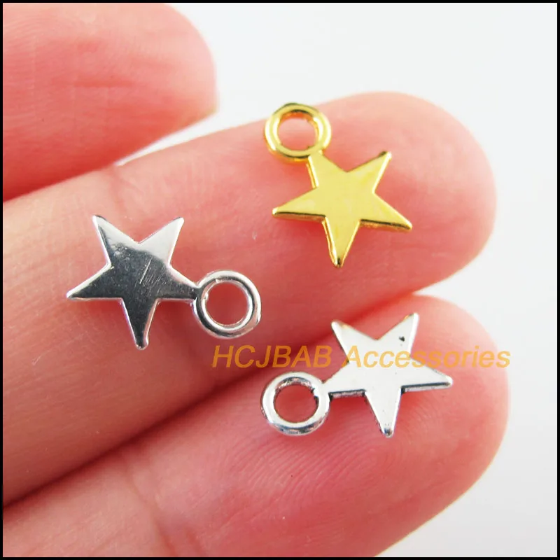 120Pcs Retro Tibetan Silver Tone Gold Silver Tone Tiny Star Charms Pendants 8.5x11mm