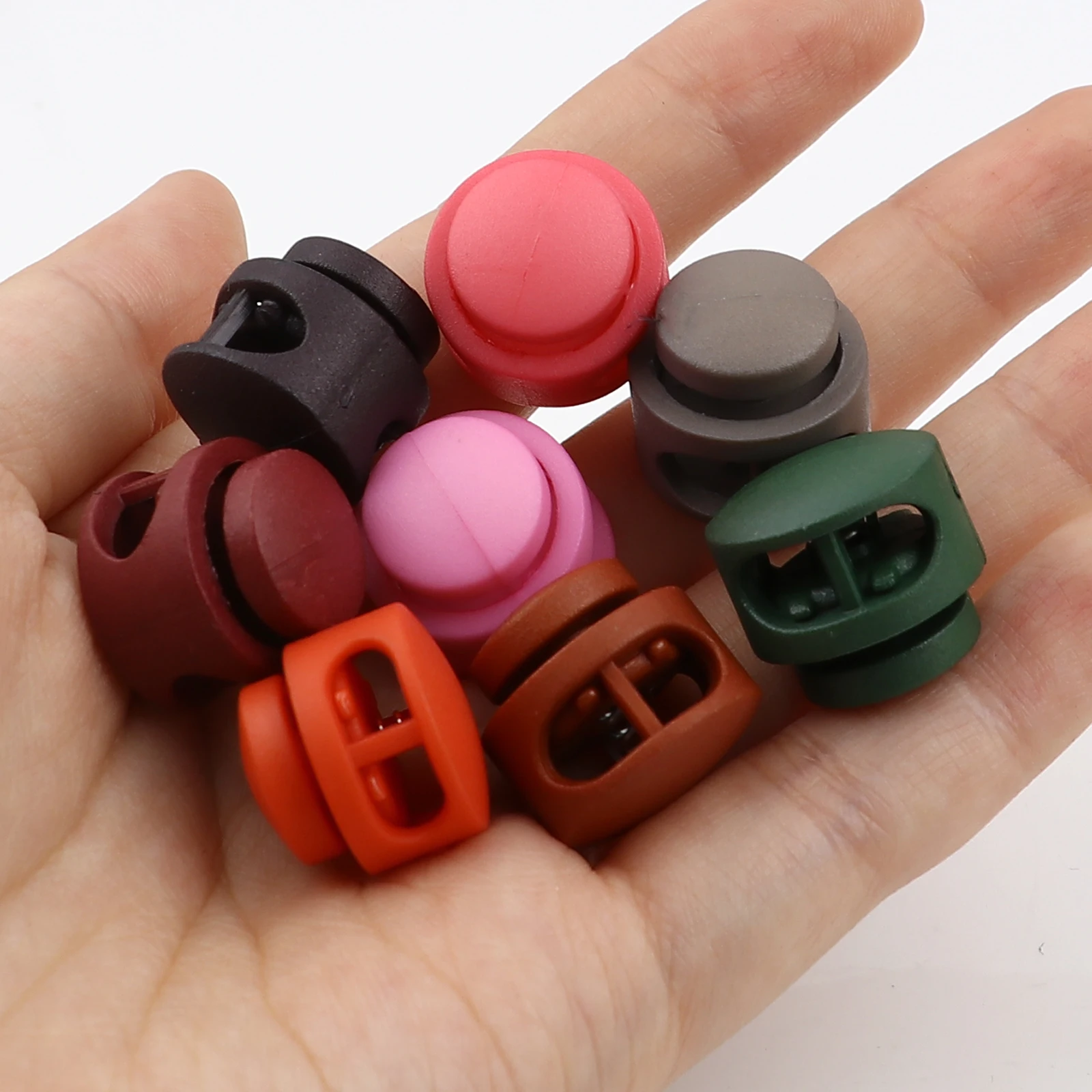 10pcs Round Plastic Toggle Clip Stopper Two holes Cord Lock Stopper Paracord Cord Lock Clamp Shoelace Cord Buckles 18mm Dia.