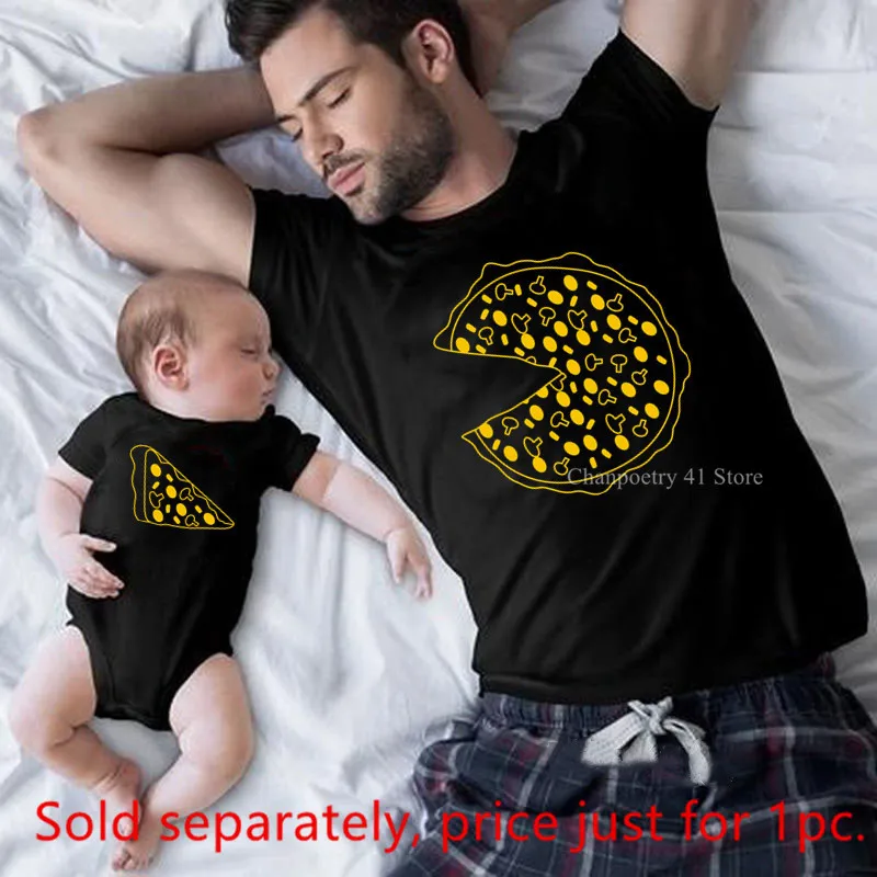 2022 New Arrival Papa Mama Baby Pizza Funny Family Look T Shirt for Mommy and Me Matching Outfits Father Son Balck Match Clothes