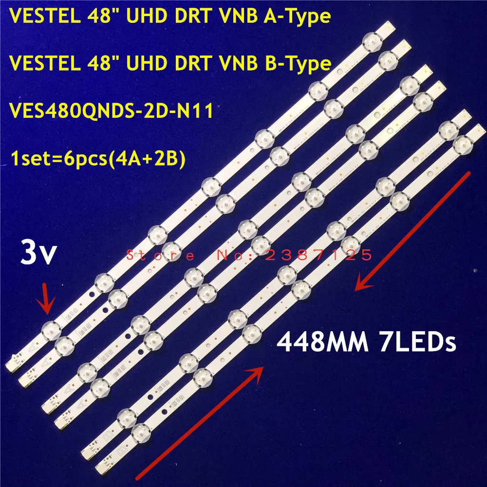 

6PCS LED Backlight Strip 7Lamp VESTEL 48" UHD DRT VNB A/B-Type VES480QNDS-2D-N11 For 48HK6T64 48HK6T74 48HB6T72U 43UB8300