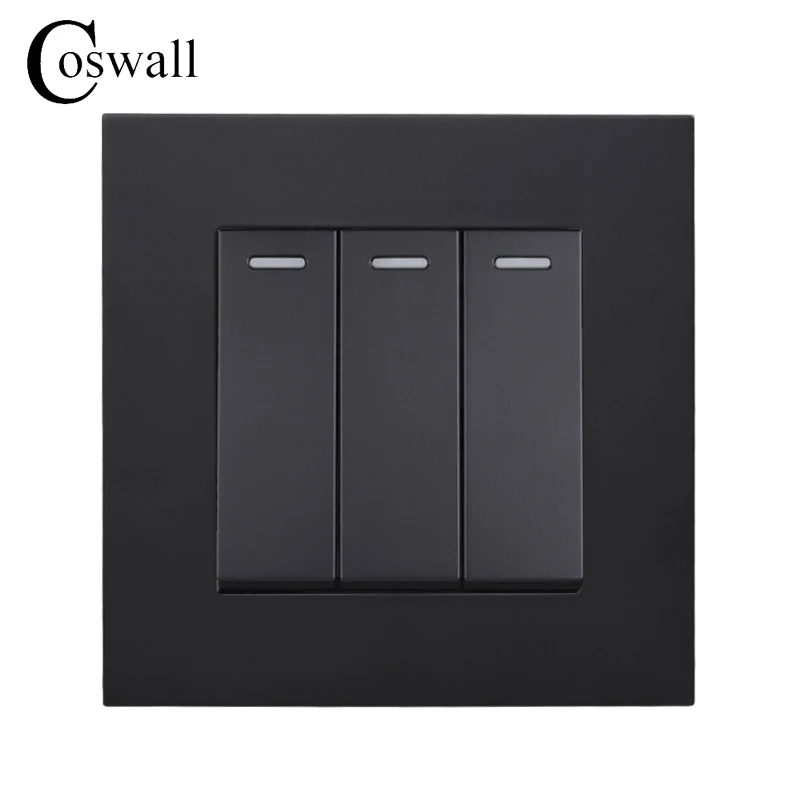 COSWALL Simple Style PC Panel 3 Gang 1 Way On / Off Wall Light Switch Rocker Switch White Black Grey Gold Color AC 12-250V 16A