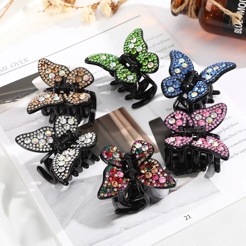 Rhinestone Butterfly Hair Claws Hairpins Hair Accessories Retro Hair Clips Hairgrip Crystal Barrette for Women Shinning Headwear