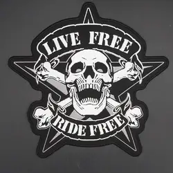 Large Skull LIVE FREE RIDE FREE Embroidery Patches for Jacket Back MC Motorcycle Biker