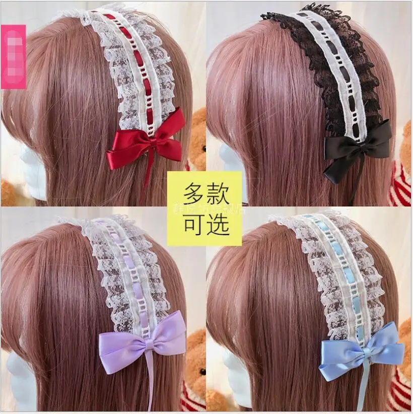 Faixa de cabelo kawaii lolita japonesa para adolescentes meninas acessórios de cabelo kc faixa de cabeça renda doce laço cos loli