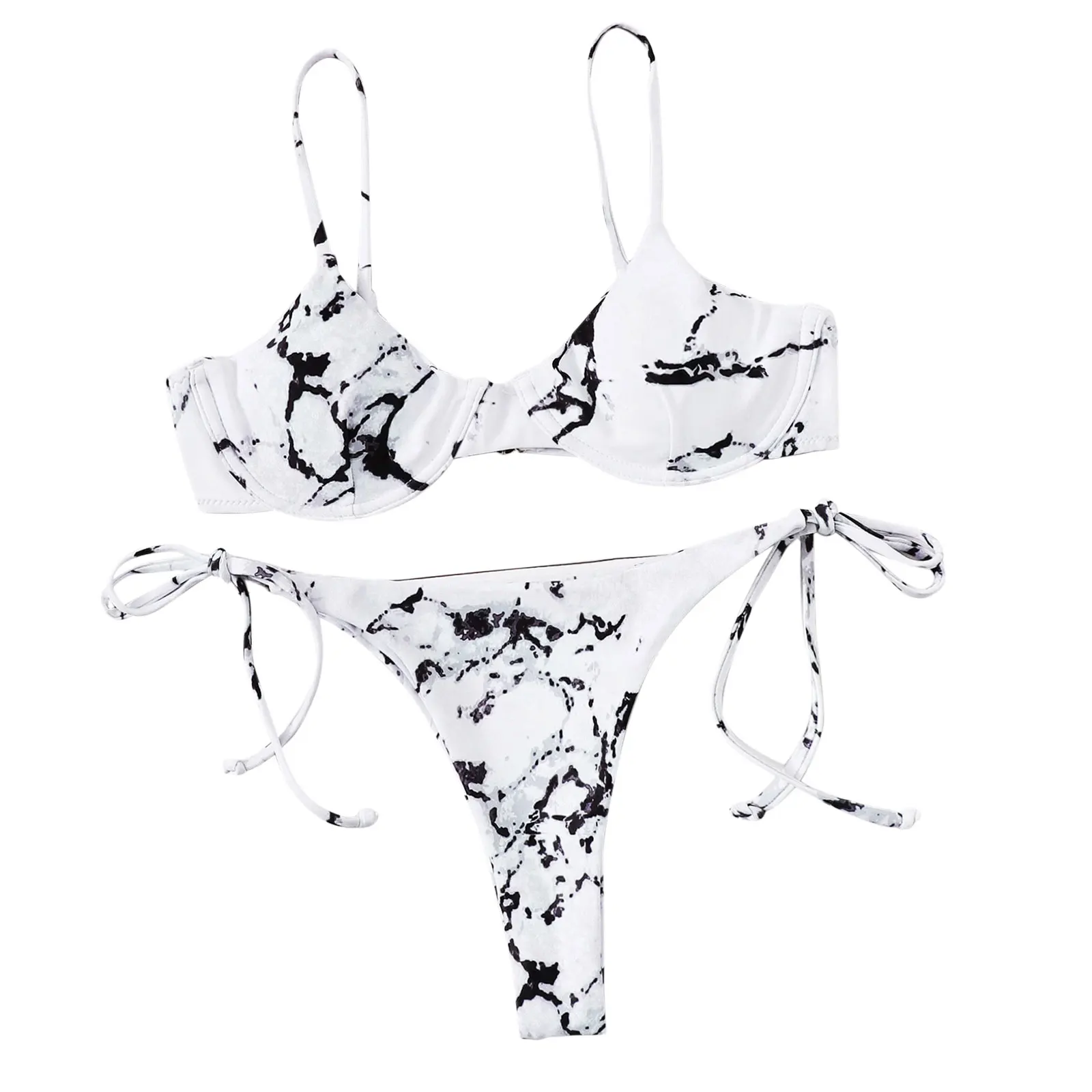 Nowe damskie seksowne letnie Bikini garnitur kobiet jednolity kolor/drukowane dekolt w serek Bikini + sznurowane majtki Scuba stringi plażowe strój