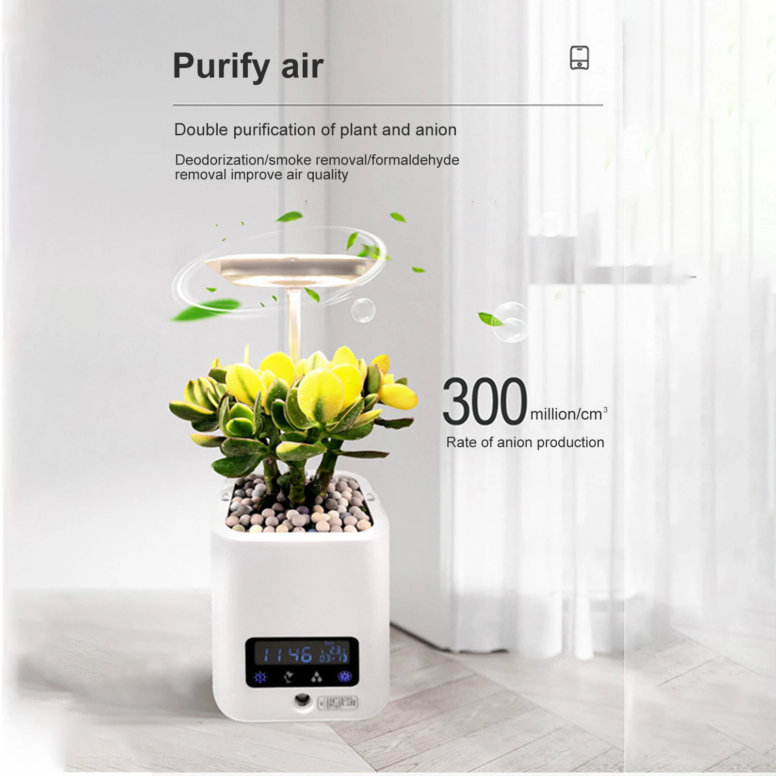 White Smart Hydroponic Planter Intelligent Multifunctional Flower Pot with Humidifier Air Purifier Music Time Display Function