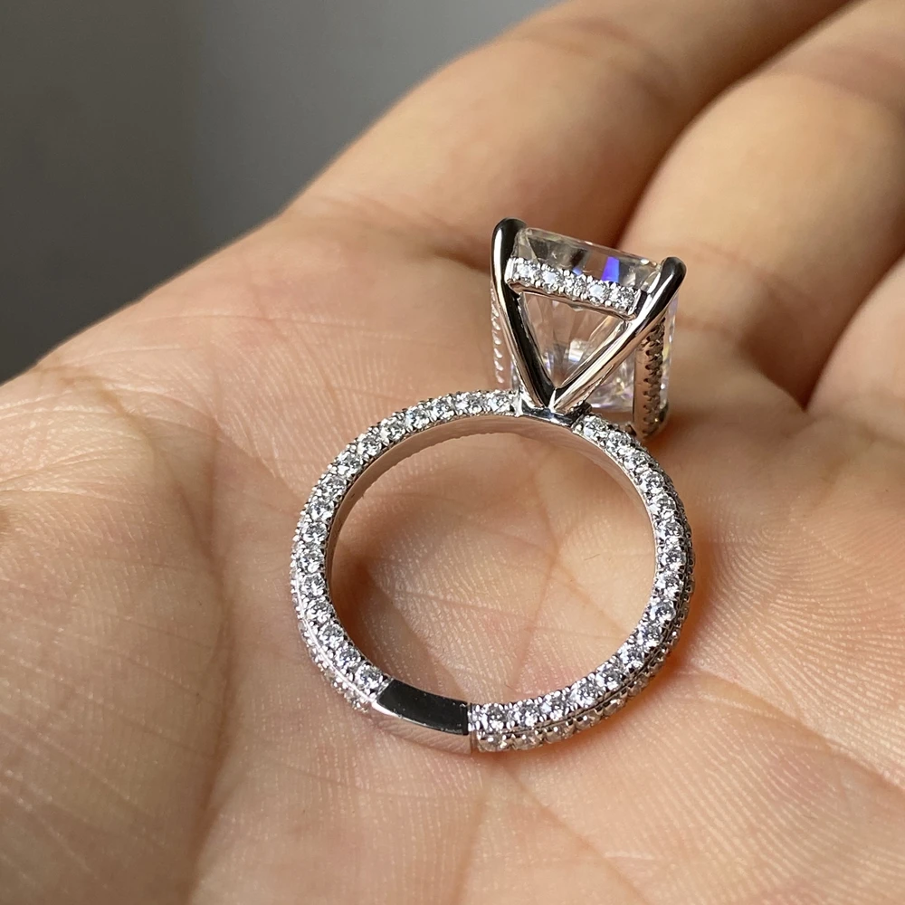 Kích Thước Tùy Chỉnh PT950 Bạch Kim 8 Caro Moissanite Nhẫn Reall 10K 14K Vàng 18K Moissanite Cưới Kim Cương nhẫn Đính Hôn