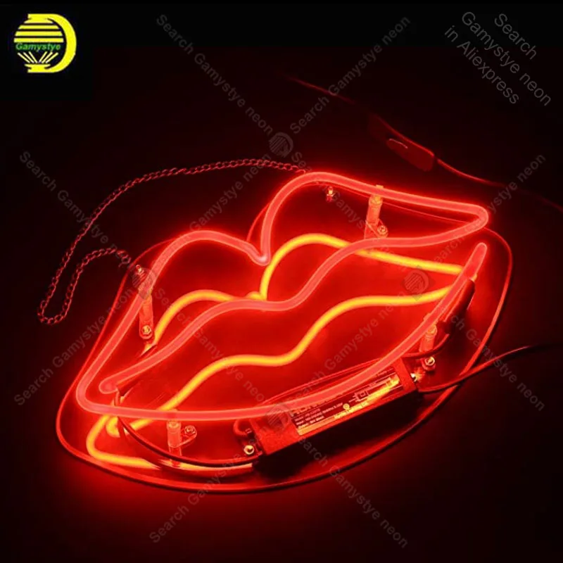 Neon Sign Lip Shaped Glass Neon Light for Girls Bedroom Lipstick Store Bar Hotel Neon Wall Light Decorative Sign Great Gift lamp