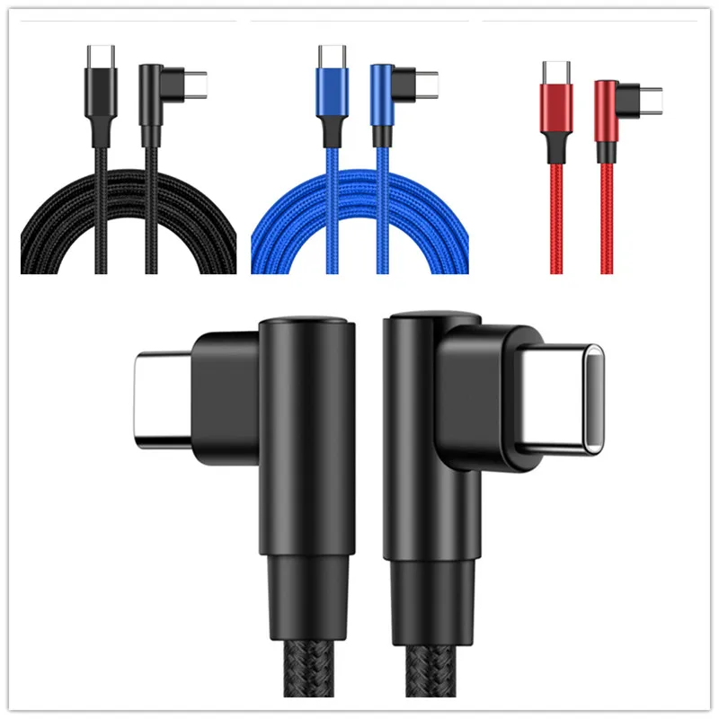 60W 90 Degree Elbow USB Type C to USB C Cable For iPhone15 Samsung Xiaomi Huawei Macbook Fast Quick Charger Cord PD Type-c Cable