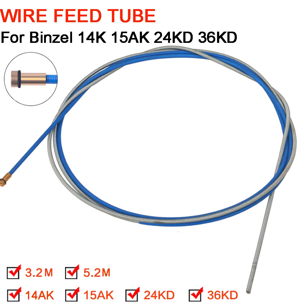 1PCS 3.2M/5.2M Wire Feed Tube Consumables For Binzel 14K 15AK 24KD 36KD Torch/Gun MIG  Welding Machine