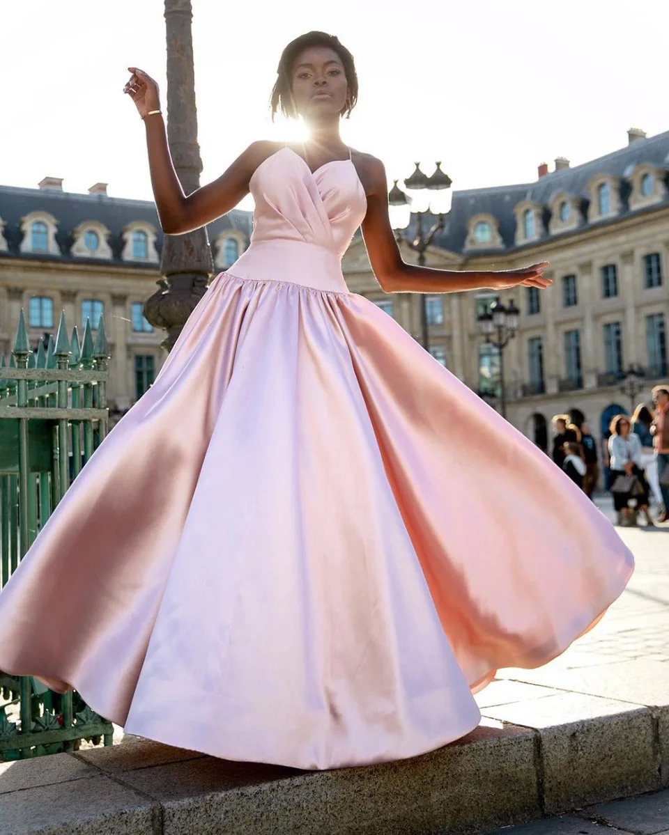 Novo vestido de baile vestidos formais rendas até querida natural andar de comprimento vestido de noite nenhum trem cetim vestido de festa de formatura