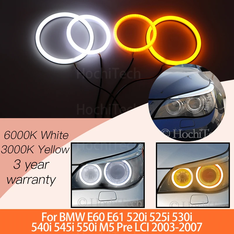 

1 Set White+yellow Cotton Light Angel Eyes Ring Kits For BMW E60 E61 520i 525i 530i 540i 545i 550i M5 Pre LCI 2003-2007