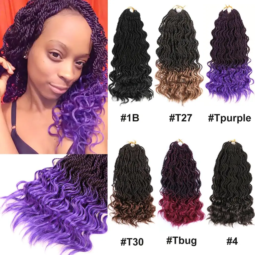 

Mtmei Hair 14" Goddess Senegalese Twist Crochet Hair Black Purple Brown Burgundy Wave Faux Locs Crochet Braids 80g 35Strands