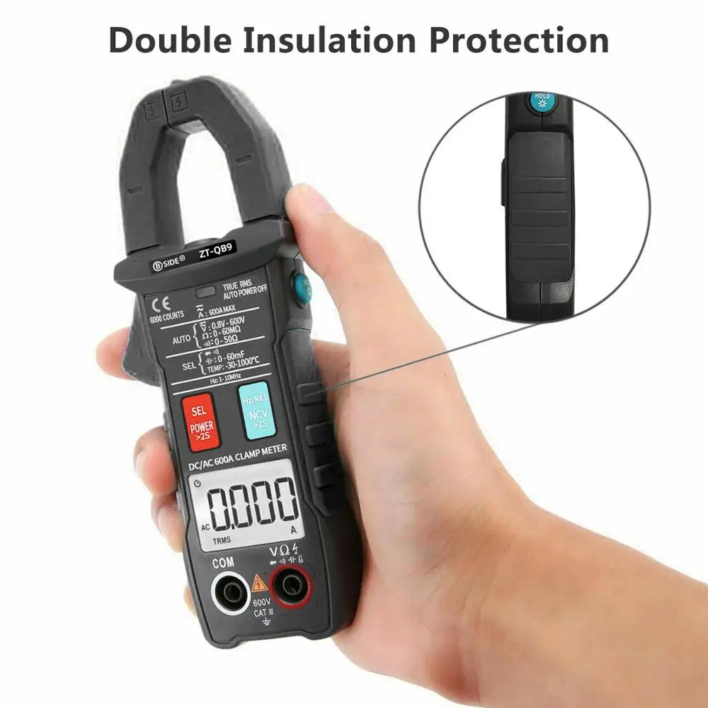 BSIDE 600A DC Clamp Meter True RMS Auto-Ranging 6000 Counts Meter Inrush Current Capacitance Temperature Live Check Voltage Test